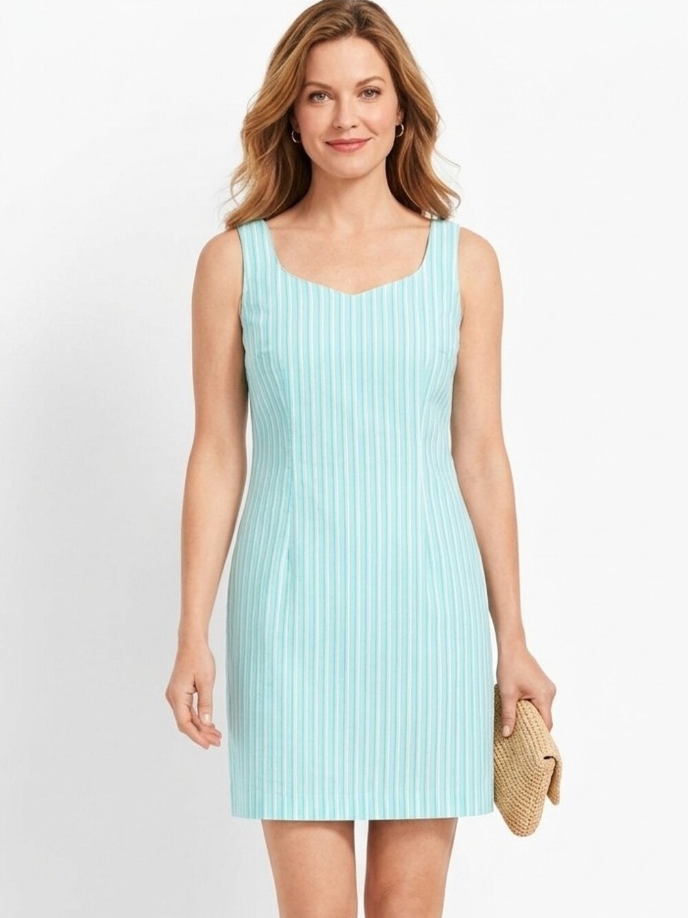 Talbots Striped Mini Dress Made In The Usa Aqua 100% Cotton Women's Size 4
